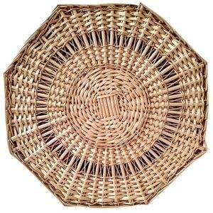 Vintage Octagon Shape Wicker Woven Lined Basket With Removable Lid